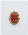 A probably Victorian 14k gold and red Sicilian coral cameo brooch. - image-1