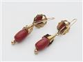 A pair of Italian 14 kt gold and red coral pendant earrings. - image-2