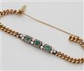 A German 14k gold diamond and natural Columbian emerald chain bracelet. - image-2