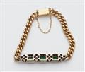 A German 14k gold diamond and natural Columbian emerald chain bracelet. - image-3