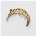 A 14k gold opal and diamond crescent moon brooch. - image-2