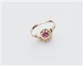 A 14k rose gold diamond and pink Burmese ruby cluster ring. - image-2