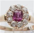 A 14k rose gold diamond and pink Burmese ruby cluster ring. - image-3