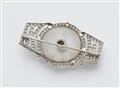 A French Art Déco platinum enamel diamond and rock crystal brooch. - image-2