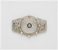 A French Art Déco platinum enamel diamond and rock crystal brooch. - image-1