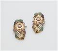 A pair of 18k tri-colour gold, coloured gemstone and diamond retro clip brooches. - image-1