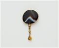 A German 18k gold agate, diamond and sapphire brooch. - image-1