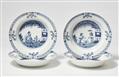Four Meissen porcelain dishes with rare underglaze blue Chinoiserie decor - image-1