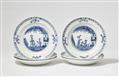 Six Meissen porcelain dinner plates with rare underglaze blue Chinoiserie decor - image-1