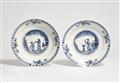 Two Meissen porcelain platters with rare underglaze blue Chinoiserie decor - image-1