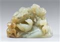 A light greyish green jade openwork carving of a pair of mandarin ducks. 19th/20th century - image-1