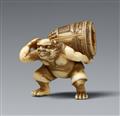 An ivory netsuke of an oni with a bell. Second half 19th century - image-1