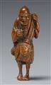 A boxwood netsuke of an old laughing fisherman. 19th century - image-1