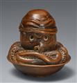 A small boxwood okimono of an octopus in a bowl. 19th century - image-2