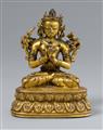 A gilt bronze figure of Dharmacakramanjusri. Tibet. In the style of the 16th century - image-1