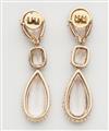 A pair of 18k rose gold diamond and morganite pendant earrings. - image-2