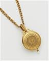 An Archeological Revival 18k gold granulation pearl and diamond locket with chain necklace. - image-2