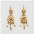 A pair of French 18k gold repoussé pendeloque earrings. - image-1