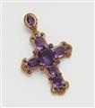 A historicist 14k gold and amethyst pectoral cross pendant. - image-1