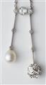 A platinum necklace with a gold platinum pearl and old mine-cut diamond negligé pendant. - image-3