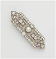 An Art Deco 18k white gold diamond and pearl brooch. - image-1