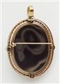 A 14k gold pearl pendant brooch with a layered agate cameo depicting Ceres. - image-2