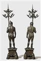 Two bronze figures of warriors holding candelabra - image-2