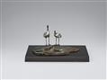 A bronze okimono of cranes by a shore. 20th century - image-1