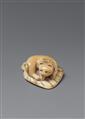 A marine ivory netsuke of a cat on a stiff fan. Around 1800 - image-2