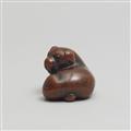 A large boxwood netsuke of a puppy. Early 19th century - image-8