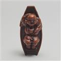 A boxwood netsuke of Hotei resting in a boat. Late 19th century - image-12