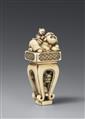 An ivory netsuke of Hotei on a high Chinese-style table. 19th century - image-1