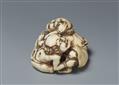 An ivory netsuke of two grumpy oni. Mid-19th century - image-2