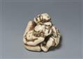 An ivory netsuke of two grumpy oni. Mid-19th century - image-3