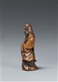 A boxwood netsuke of a jolly Okame. 19th century - image-3