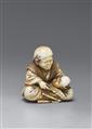 An ivory netsuke of a mask carver. Late 19th century - image-1