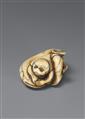 An ivory netsuke of a monkes keeping down the earthquake fish.18th century - image-1