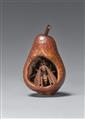 A wood netsuke of a wasp in rotting pear. In the style of Sangetsu. Nagoya. Second half 19th century - image-1