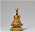 A gilt and polychromed wood stupa (mChod-rten) on a lion throne. Tibet, 19th century - image-4
