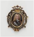 A possibly English silver gilt brooch with an enamel portrait of a noble Baroque gentleman. - image-1