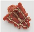 A Sicilian 14k gold and carved red coral cameo brooch. - image-2