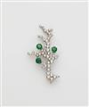A German 18k gold diamond and emerald flower brooch. - image-1