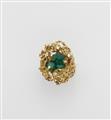 An American 18k textured gold and diamond cocktail ring with synthetic Columbian "Chatham" emerald crystals. - image-1