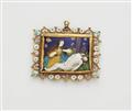 A French 17th century 18k gold enamel and rare flamework glass relief pendant. - image-1