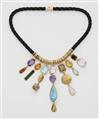 An American 18k woven gold and multicolor gem pendant necklace. - image-1