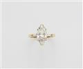 A British 18k gold and 3.16 ct Marquise-cut diamond solitaire ring. - image-1