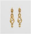 A pair of Victorian multi part gold repoussé pendant earrings. - image-1