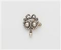 A small gold diamond and pearl Belle Epoque brooch formed as a pair of hearts. - image-1