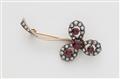 A late 19th century 14 kt red gold diamond and ruby clover brooch. - image-1