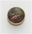 A French 18k gold mounted lacquer bonbonniere painted with Cupid, possibly after Francois Boucher. - image-1